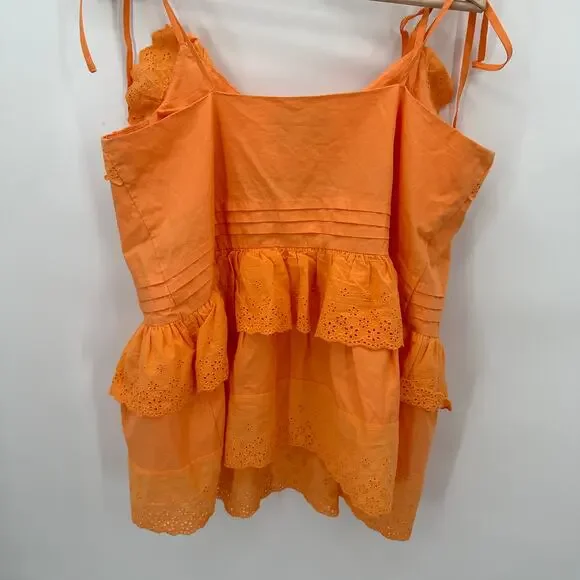 MARE MARE x ANTHROPOLOGIE Orange Tie-Strap Tiered Eyelet Top // M - Picture 9 of 10